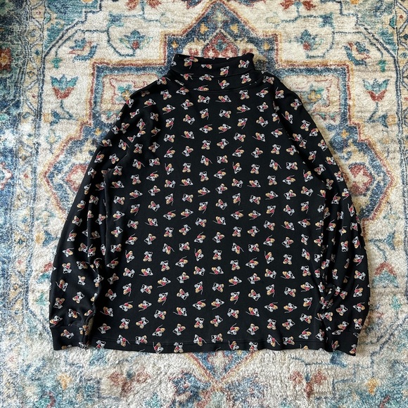 Vintage Disney Mickey Mouse All Over Print Turtleneck T-shirt Medium - Picture 1 of 5